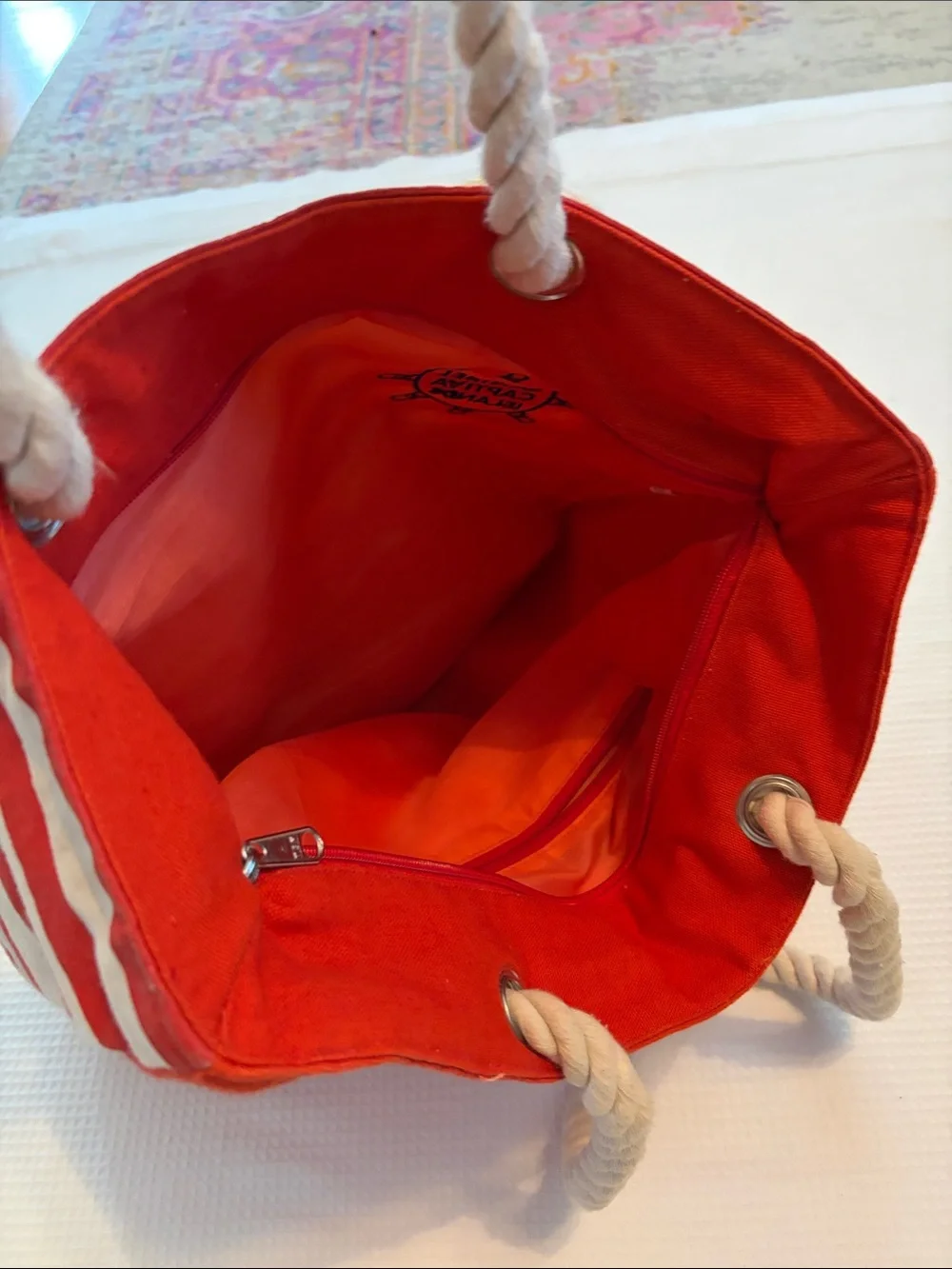 Striped Nautical Anchor Tote Bag - Red & Cream